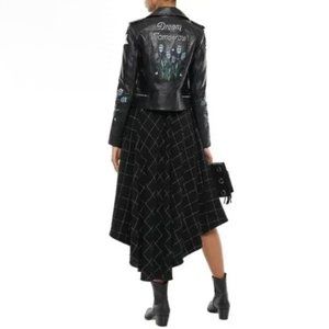 NWT Maje black leather patch embroidered “Dream Tomorrow” moto biker jacket, S